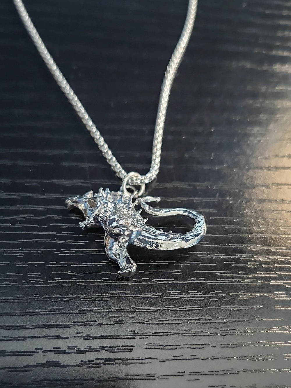 Silver Godzilla Pendant Necklace
